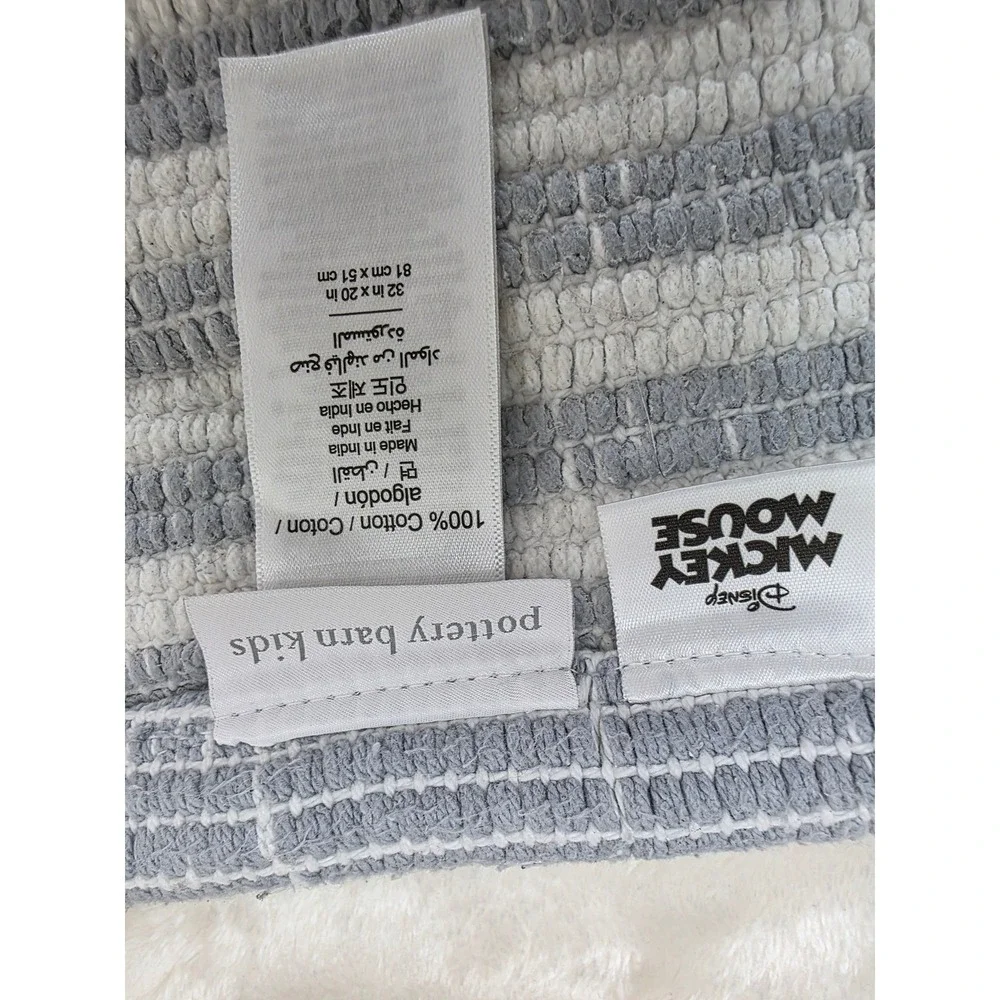 Pottery Barn Kids Mickey Mouse Bath Mat Rug Grey White‎ Stripes Cotton